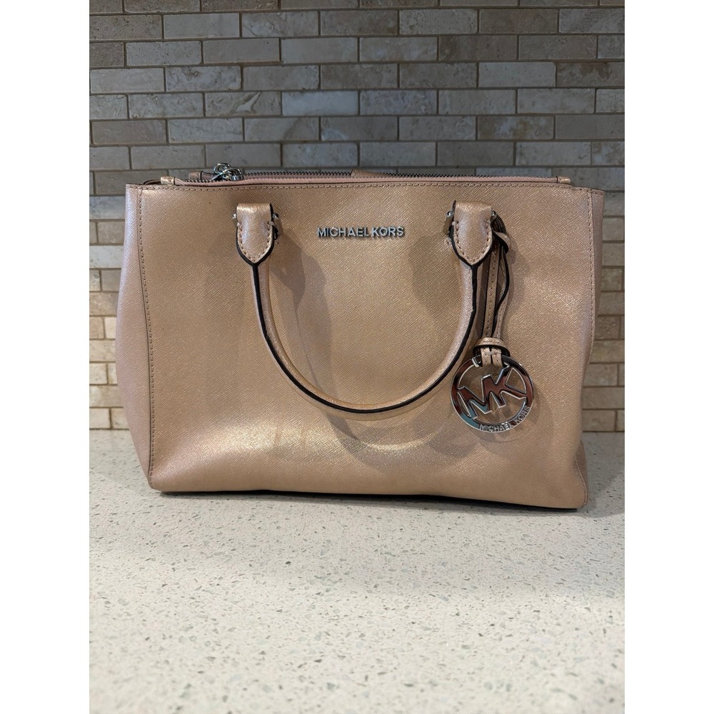 Michael Kors‎ Jet Set Travel Rose Gold Metallic Saffiano Leather Tote Shoulder
